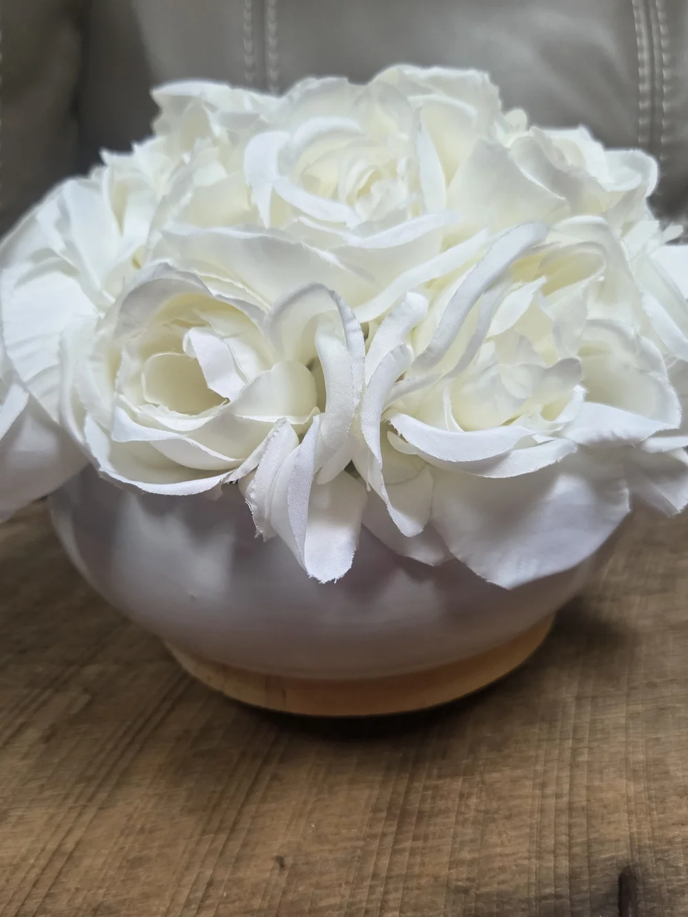 Elegant White Artificial Rose Centerpiece Bowl